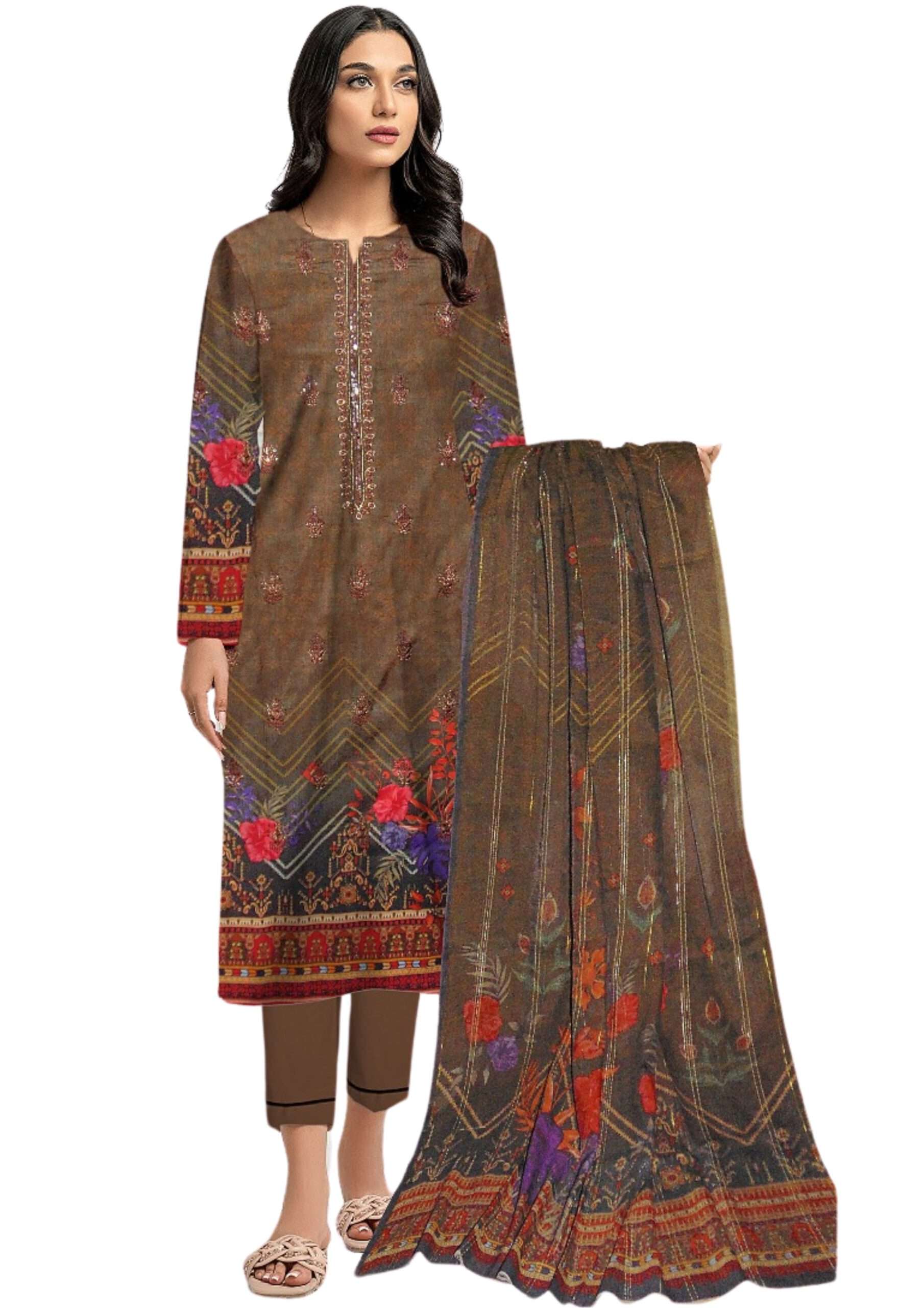 Rawait Bin Khalid DIGITAL LUXURY EMBROIDERED LAWN FULL FRONT SEQUENCE EMBROIDERY 08-1 Luxury Pakistani Unstitched Dresses - Fatima’s Boutique